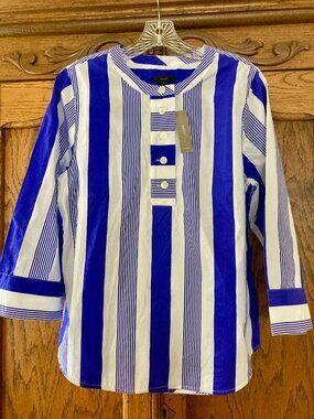 NWT J CREW Blue White Stripe Tunic Blouse Top 100% Cotton Poplin SMALL NEW
